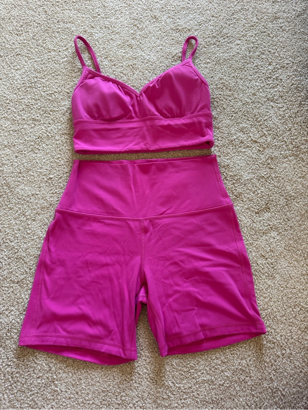 lululemon athletica Bright Pink Bralette and High-Waist Bike Shorts Set
